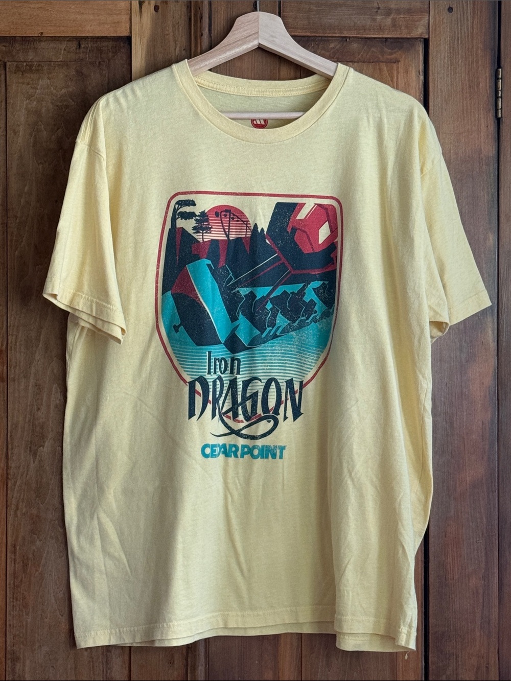 Cedar Point XL Iron Dragon Graphic Tee - Pale Yellow